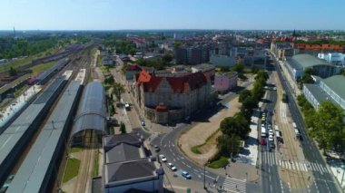 Aerial view of the western railway station in Poznan. Summer footage. High quality 4k footage