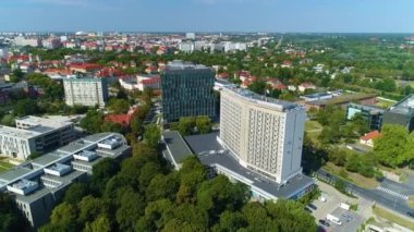 Aerial view of the Scandynavia Secondary School in Poznan. High quality 4k footage
