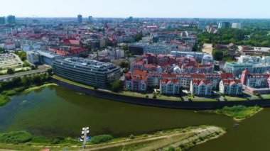 Aerial view of the old port in Poznan. High quality 4k footage