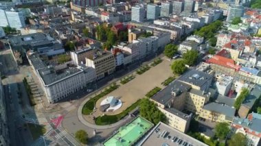 Aerial view of Plac Wolnosci in Poznan. High quality 4k footage