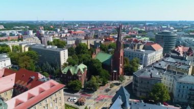 Aerial view on the Church of the Holy Savior in Poznan. High quality 4k footage