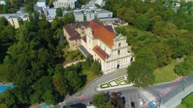 Aerial view of the Basilica of St. Joseph in Poznan. High quality 4k footage