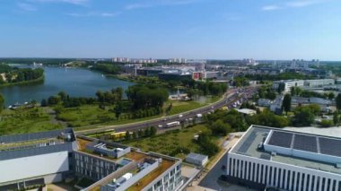Aerial view of the Maltanskie lake in Poznan. High quality 4k footage