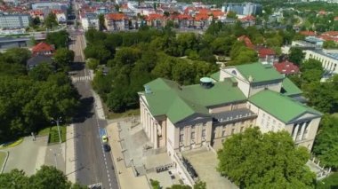 Aerial view of the Grand Theater in Poznan. High quality 4k footage