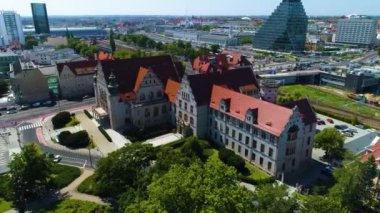 Aerial view of the University of Adam Mickiewicz in Poznan. High quality 4k footage