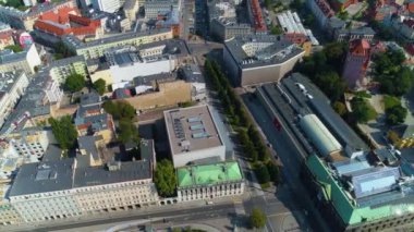 Aerial view of the alley next to Freedom Square in Poznan. High quality 4k footage