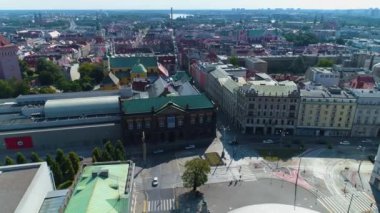 Aerial view of the old town in Poznan. High quality 4k footage