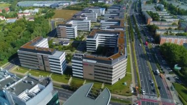 Aerial view of Business Garden Poznan. High quality 4k footage