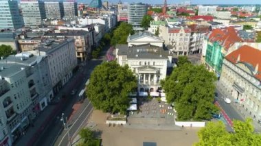 Aerial view of Plac Wolnosci in Poznan. High quality 4k footage