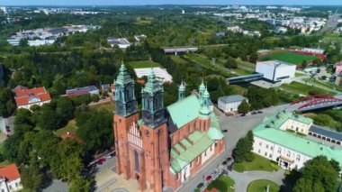 Aerial view of the Cathedral Basilica of St. Apostles Peter and Paul in Poznan. High quality 4k footage