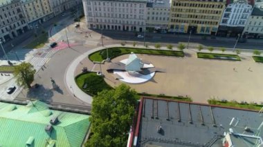 Aerial view of Plac Wolnosci in Poznan. High quality 4k footage