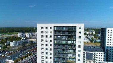 Aerial view of the residential buildings near the Poznan Stadium. High quality 4k footage