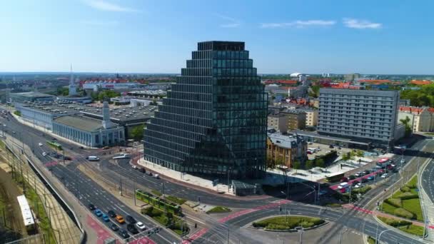 Aerial View Baltic Skyscraper Poznan High Quality Footage — Stockvideo