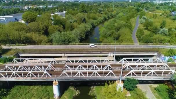 Aerial View Railway Bridge Cybina Poznan High Quality Footage — Vídeo de stock