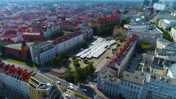 Aerial View Plac Wielkopolski Poznan High Quality Footage — Stockvideo