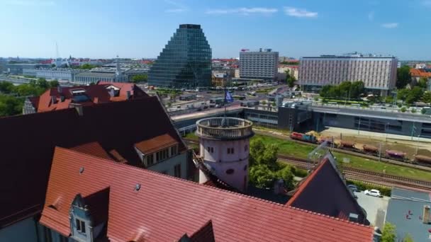 Aerial View Flag University Adam Mickiewicz Poznan High Quality Footage — Vídeos de Stock