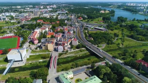 Aerial View Mieszko Poznan Bridge High Quality Footage — стоковое видео