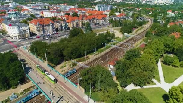 Aerial View Train Tracks Main City Poznan High Quality Footage — Wideo stockowe