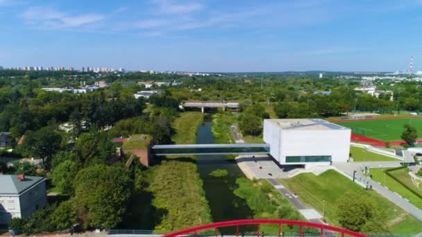Aerial View Jordan Bridge Poznan High Quality Footage — Vídeos de Stock