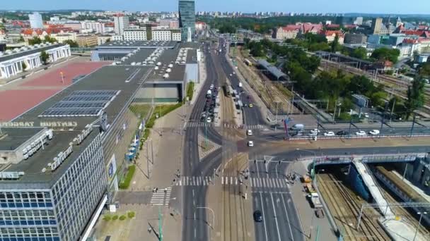 Aerial View Railway Bridge Poznan Summer Footage High Quality Footage — Stockvideo