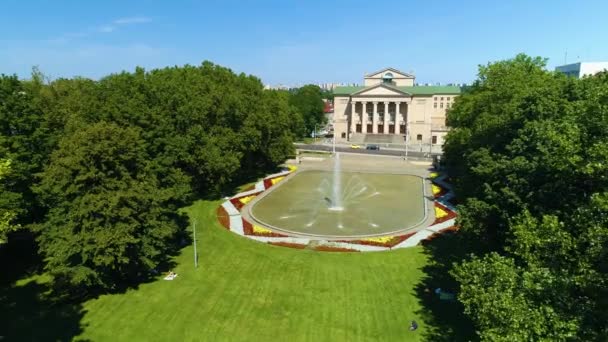 Aerial View Fountain Mickiewicz Park Poznan High Quality Footage — Stockvideo