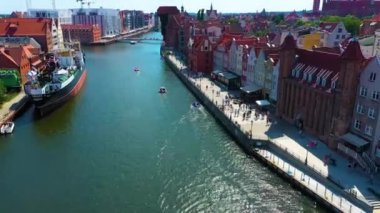 Aerial view of Rybackie Pobrzeze in Gdansk. High quality 4k footage