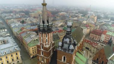 Aerial View On Bazylika Mariacka In Cracow, Beautiful Polish Footage. High quality 4k footage
