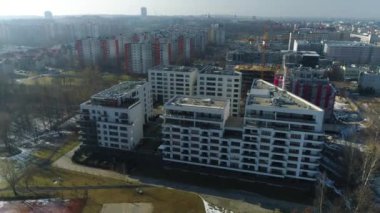 Building At Dolina Trzech Stawow In Katowice From The Aerial View. High quality 4k footage