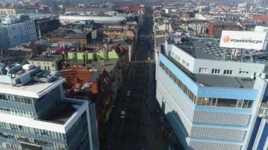 Aerial View Of The Market Square In Katowice. The Way To The Station. High quality 4k footage