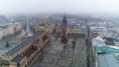 Aerial View Of Cracow Main Square, Beautiful Polish Footage. High quality 4k footage