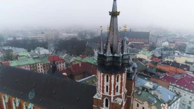 Aerial View On Bazylika Mariacka In Cracow, Beautiful Polish Footage. High quality 4k footage