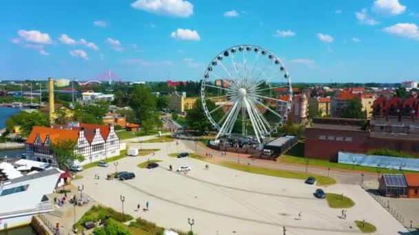 Aerial View Ambersky Observation Circle Gdansk High Quality Footage — Video