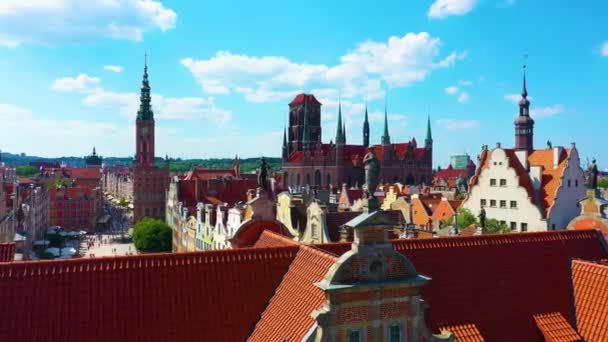 Aerial View Statues Old Town Gdansk High Quality Footage — Vídeo de stock