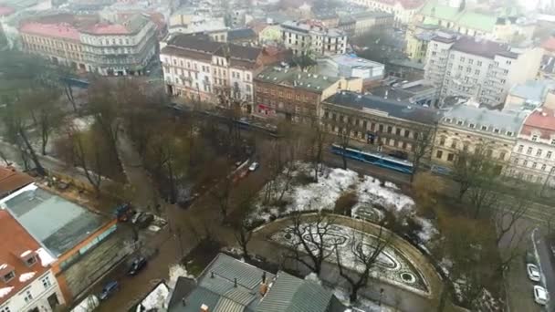 Aerial View Park Old Town Cracow Beautiful Polish Footage High — 图库视频影像