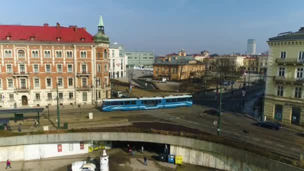 Aerial View Cracow Main Railway Square Beautiful Polish Footage High — 비디오