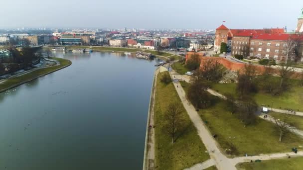 Aerial View Vistula River Wawel Castle Cracow High Quality Footage — Wideo stockowe
