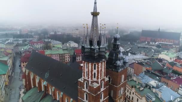 Aerial View Bazylika Mariacka Cracow Beautiful Polish Footage High Quality — 图库视频影像