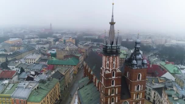 Aerial View Bazylika Mariacka Cracow Beautiful Polish Footage High Quality — 비디오
