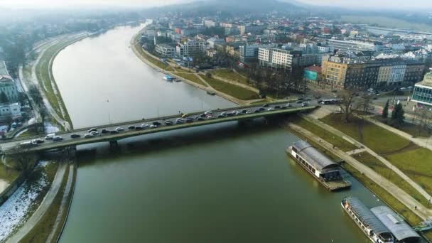 Aerial View Debnicki Bridge Vistula River Cracow High Quality Footage — Wideo stockowe