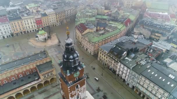 Aerial View Main Square Town Hall Tower Cracow Beautiful Polish — 비디오