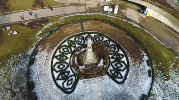 Aerial View Park Straszewski Monument Cracow High Quality Footage — Vídeo de Stock