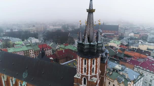 Aerial View Bazylika Mariacka Cracow Beautiful Polish Footage High Quality — 图库视频影像
