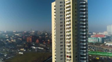Aerial View On Fog Star Skyscrapers. Beautiful Silesian Climate. High quality 4k footage