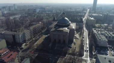 Upper Silesian Pantheon In Katowice From The Aerial View. High quality 4k footage