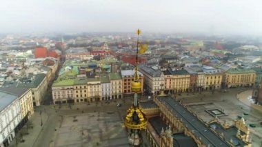 Aerial View Of Cracow Main Square, Beautiful Polish Footage. High quality 4k footage