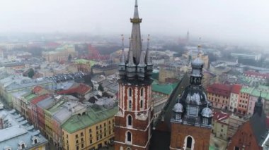 Aerial View On Bazylika Mariacka In Cracow, Beautiful Polish Footage. High quality 4k footage