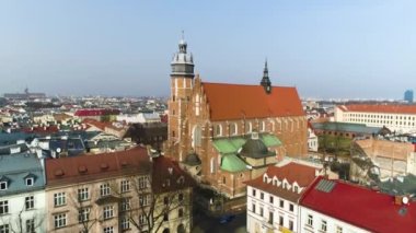 Aerial view of the Corpus Christi Basilica in Cracov. High quality 4k footage
