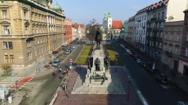 Aerial View Battle Grunwald Monument Cracow Beautiful Polish Footage High — Wideo stockowe