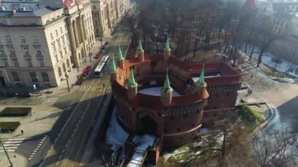Aerial View Cracow Barbakan Beautiful Polish Footage High Quality Footage — ストック動画