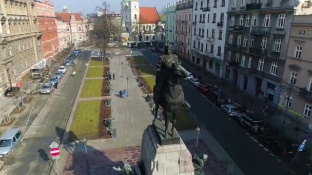 Aerial View Battle Grunwald Monument Cracow Beautiful Polish Footage High — Vídeo de stock